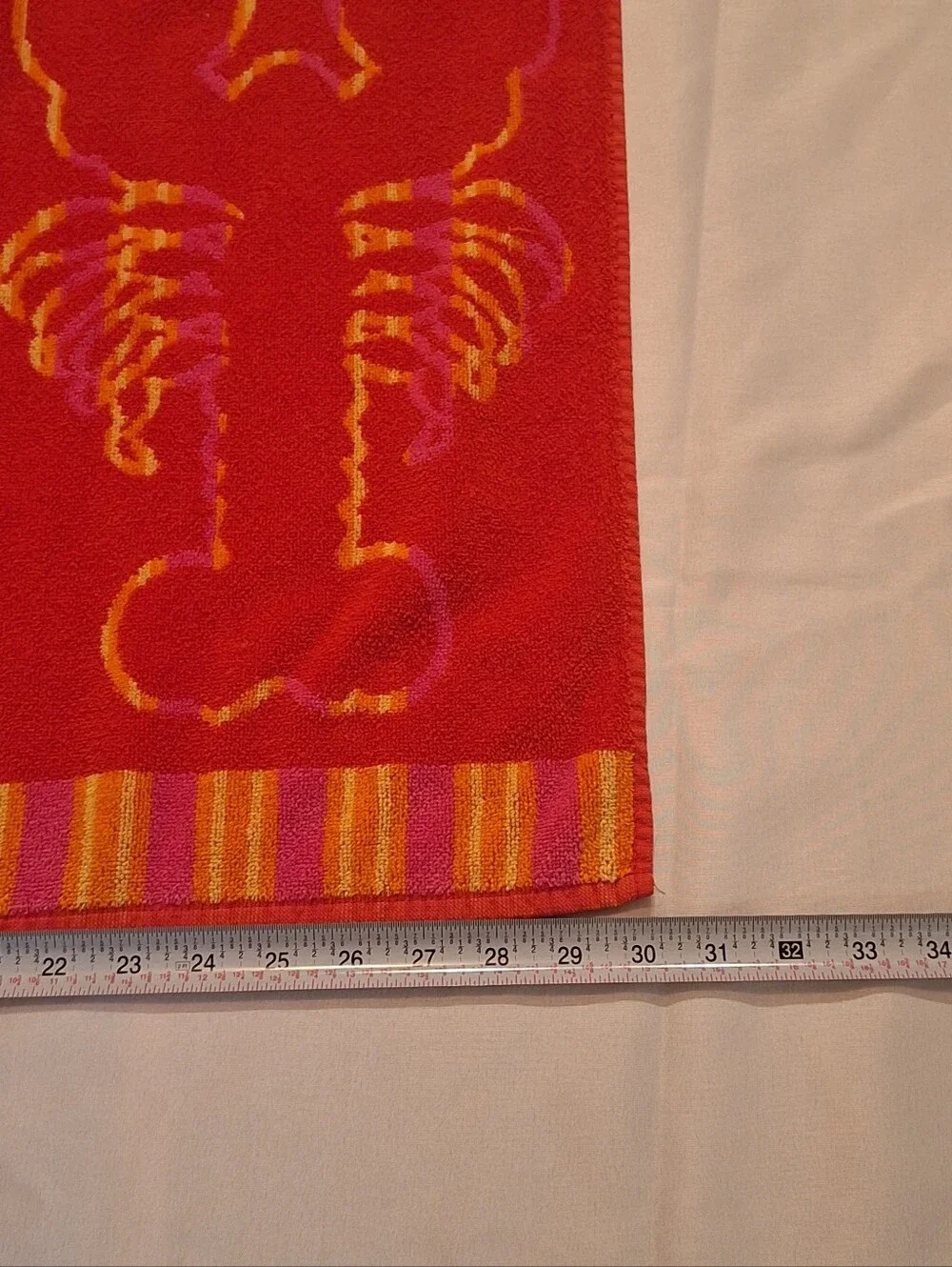 Vtg 90s Palm Cove Lobster Beach Towel Red Orange Pink Ocean 57x30 Inch Retro